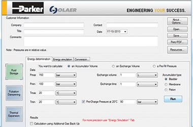 Accumulator Sizing Software.